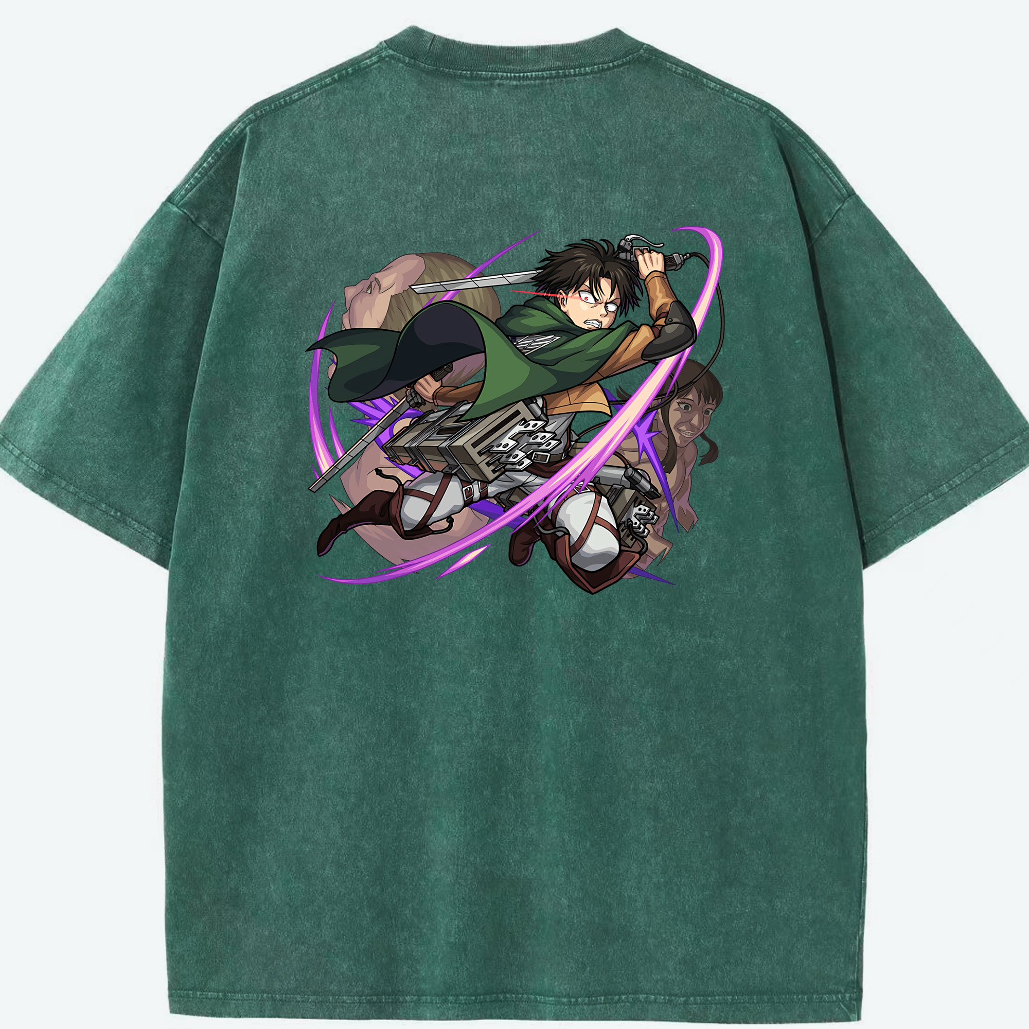 （画像用） 進撃の巨人 リヴァイ·アッカーマン Attack on Titan Levi Ackerman 綿100% ヴィンテージ風 半袖Tシャツ（背面プリント）